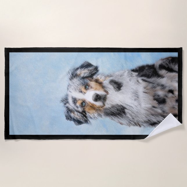 Serviette De Plage Peinture de berger américaine miniature - Chien Ar (Devant)