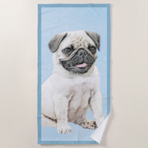 Serviette De Plage Peinture de carlin - Joli art original de chien