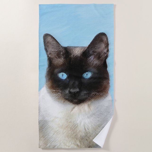 Serviette De Plage Peinture de chats de Siamese - Cute Original Cat A (Devant)
