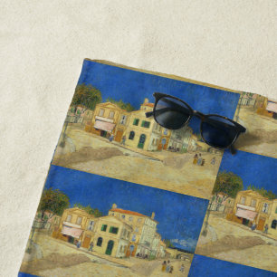 Serviette De Plage Peinture de la Maison Jaune de Van Gogh avec Ciel