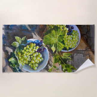 Serviette De Plage Peinture de nature morte de raisin vert