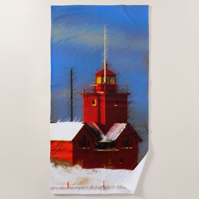 Serviette De Plage Peinture de phare rouge - Art original (Devant)