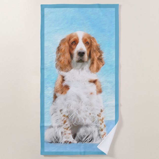 Serviette De Plage Peinture d'espagnol Welsh Springer - Art original  (Devant)