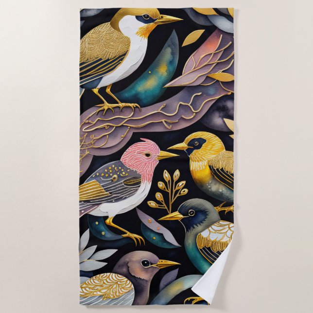 Serviette De Plage Peinture d'oiseaux Abstraits colorés (Devant)