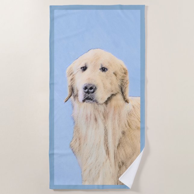 Serviette De Plage Peinture Golden Retriever - Joli art original chie (Devant)