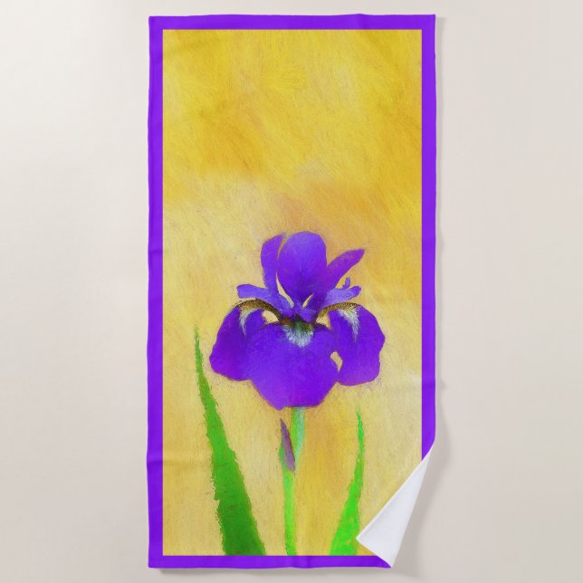 Serviette De Plage Peinture Iris à pois pourpre - Chien original mign (Devant)