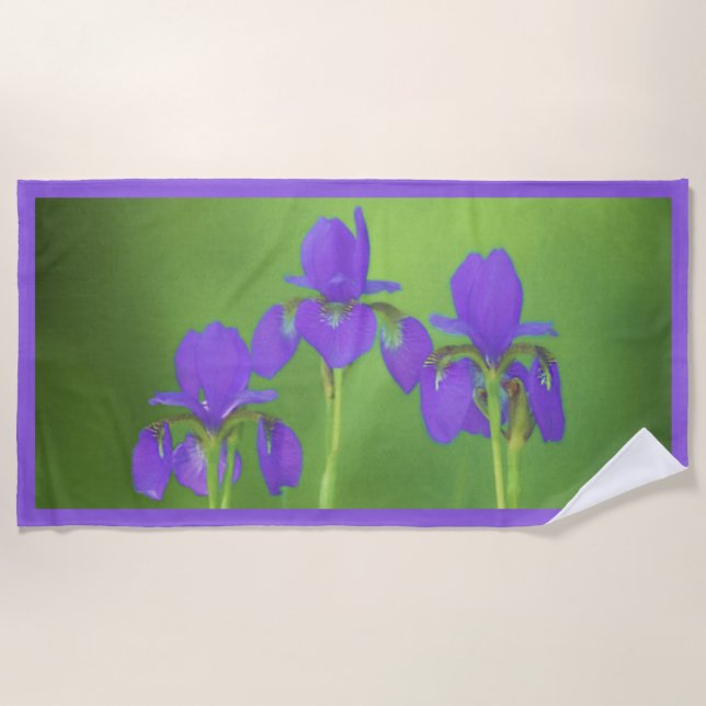 Serviette De Plage Peinture Iris Violet - Art Fleur Originale (Devant)