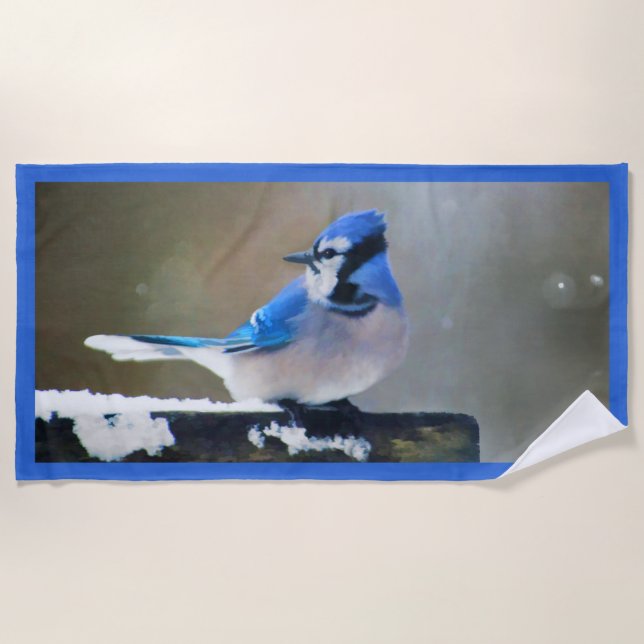 Serviette De Plage Peinture Jay Bleu - Art Oiseau Original (Devant)