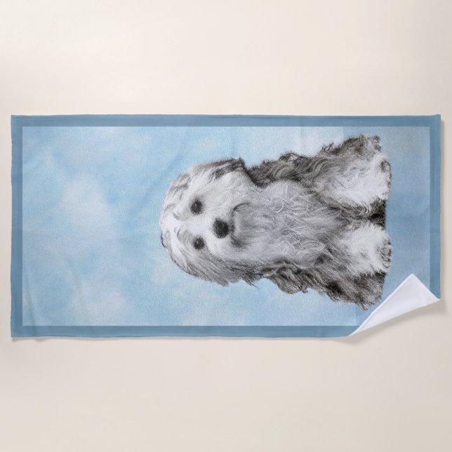 Serviette De Plage Peinture Lowchen - Cute Original Chien Art (Devant)