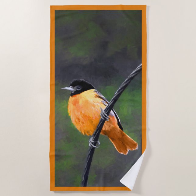Serviette De Plage Peinture Oriole - Art Oiseau Original (Devant)