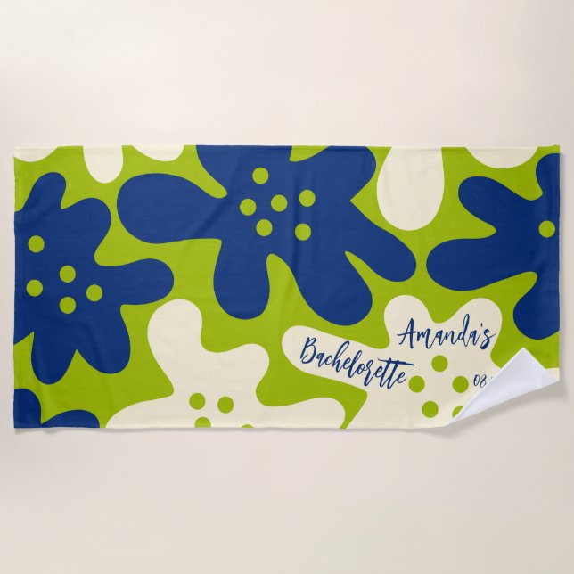 Serviette De Plage Peinture personnalisée Fleur Bleue et Verte Enterr (Devant)