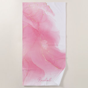 Serviette De Plage Peinture rose et Motif de Parties scintillant Pers