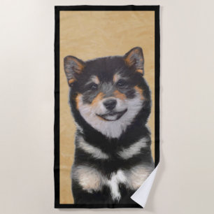 Serviette De Plage Peinture Shiba Inu (Noir et Tan) - Art Chien
