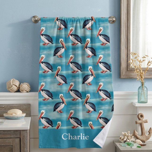 Serviette De Plage Pélican côtier bleu aqua (Créateur téléchargé)