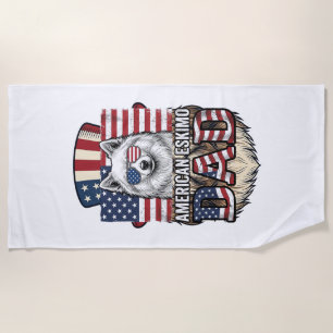 Serviette De Plage Père Esquimau Américain Patriotique Vintage Chien