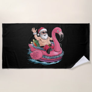 Serviette De Plage Père Noël Flamant rose Floatie Noël En Juillet Été