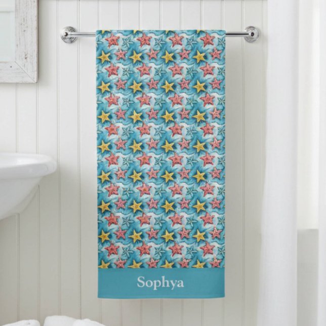 Serviette De Plage Personalized Blue Nautical Starfish (Créateur téléchargé)