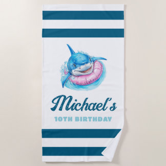 Serviette De Plage Personalized Blue Stripe with Shark