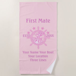Serviette De Plage Personalized Captain First Mate Skipper Crew