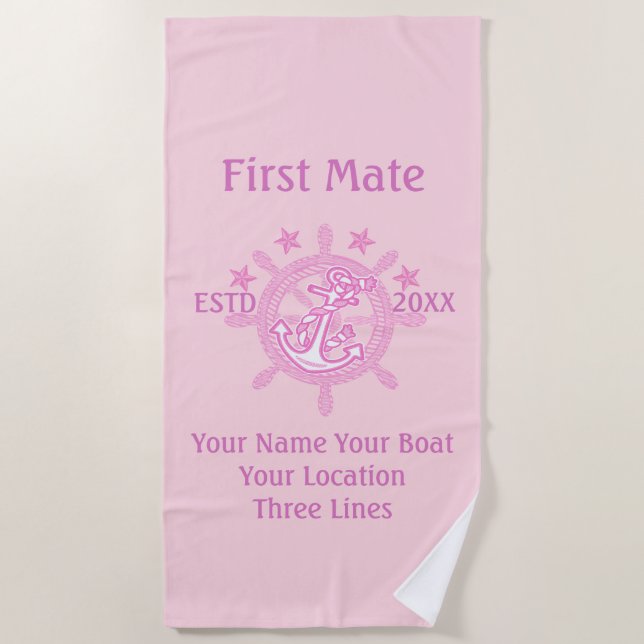 Serviette De Plage Personalized Captain First Mate Skipper Crew (Devant)