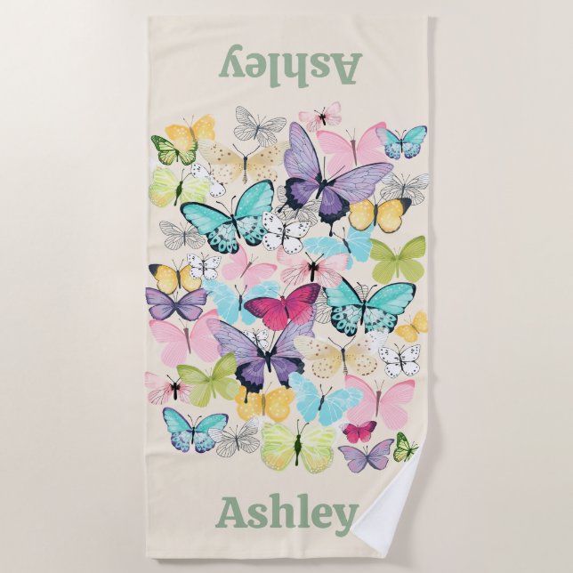Serviette De Plage Personalized Colorful Butterflies  (Devant)