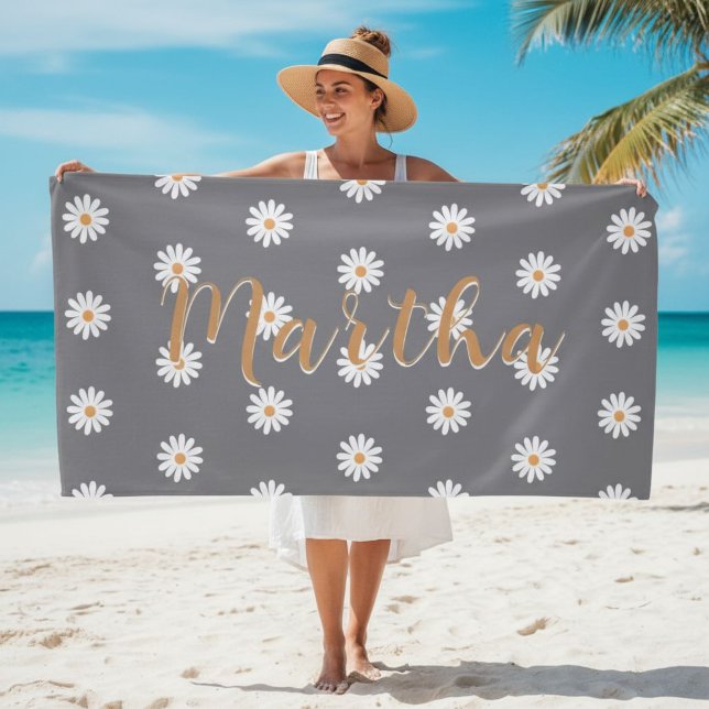 Serviette De Plage Personalized Daisy Beach Towel, Custom Beach Towel (Créateur téléchargé)