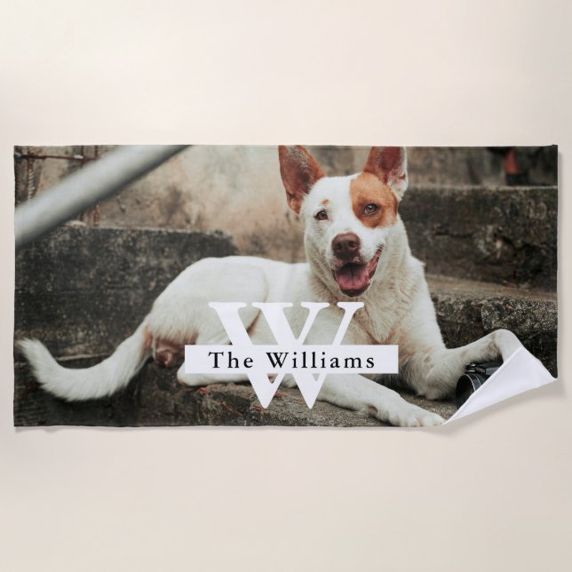 Serviette De Plage Personalized Dog Photo Family name (Devant)