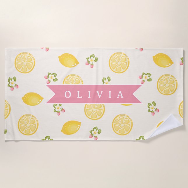 Serviette De Plage Personalized Lemon Floral Summer Custom Name (Devant)