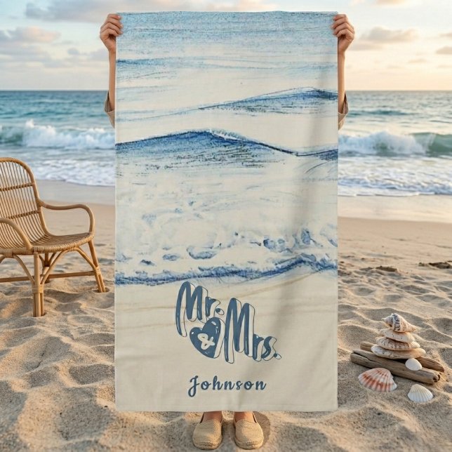 Serviette De Plage Personalized Mr. and Mrs. Beach Towel  (Personalized Mr. and Mrs. Beach Towel)