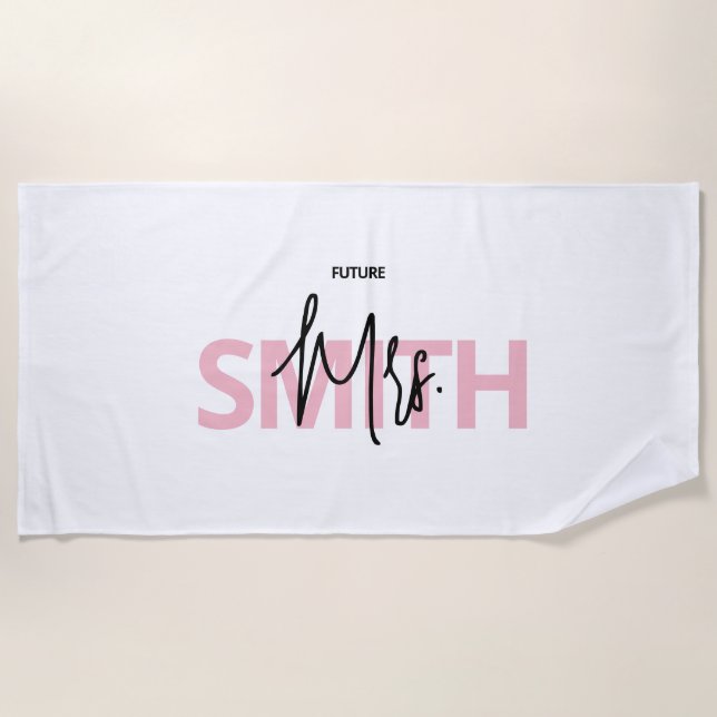 Serviette De Plage Personalized Pink Mrs. SURNAME Typography (Devant)