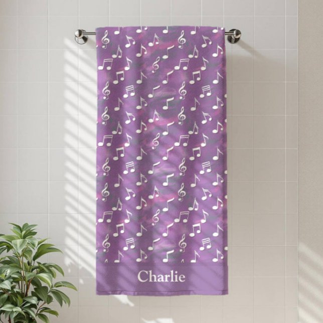 Serviette De Plage Personalized Watercolor Purple Music Note (Créateur téléchargé)
