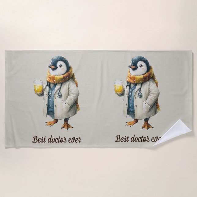 Serviette De Plage Personalized Winter Penguin “Best Doctor Ever” (Devant)