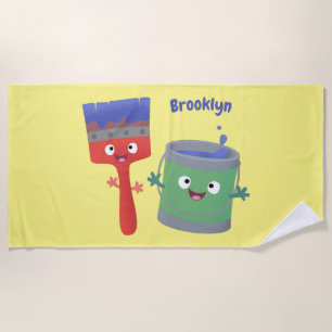Serviette De Plage Personnages de peinture et de pinceau mignons