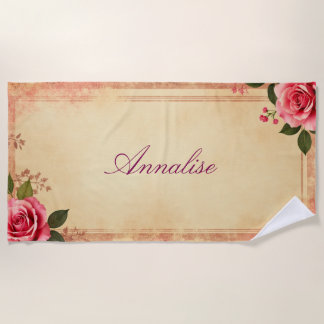 Serviette de plage personnalisable à motif rose an