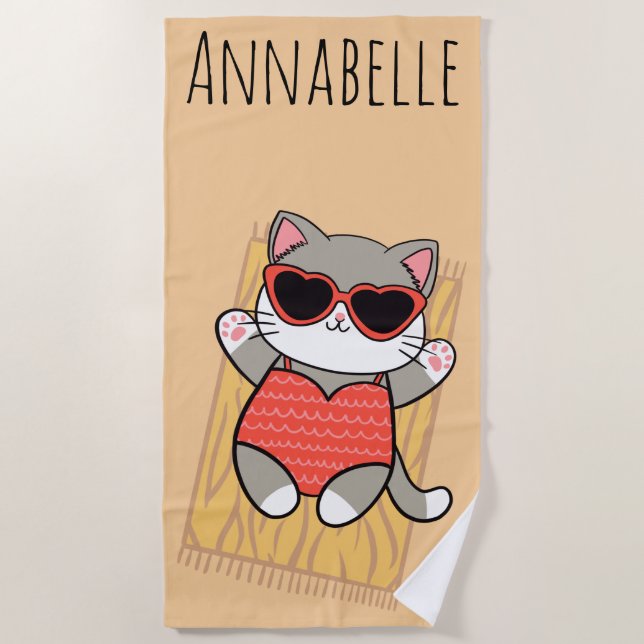 Serviette de plage personnalisable Kitty Rouge (Devant)
