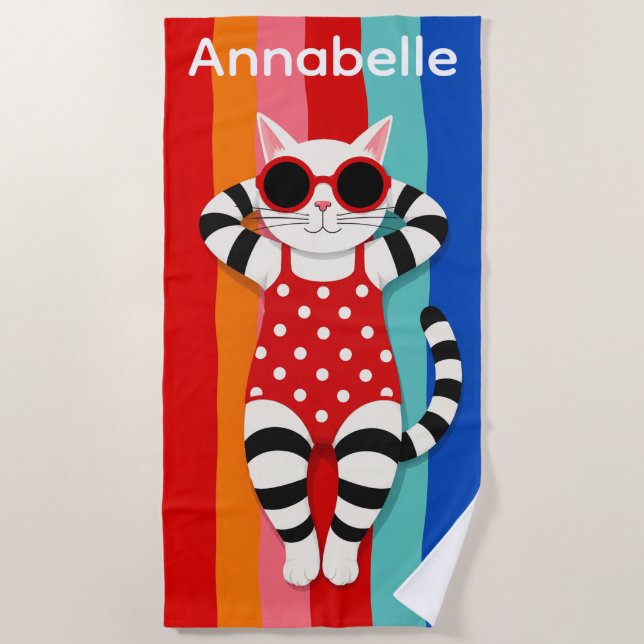 Serviette de plage personnalisable Rayures de chat (Devant)