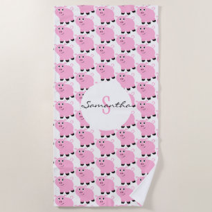 Serviette De Plage Personnalisation Cute Rose Pig Motifs Filles Anima