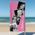 Serviette De Plage Personnalisé 4 Photo Collage Film Strip rose<br><div class="desc">Personnalisé 4 Photo Collage Film Strip Pink Beach Towel. Personnalisez ce design personnalisé avec 4 photos de famille et votre nom, </div>