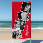 Serviette De Plage Personnalisé 4 Photo Collage Film Strip Rouge<br><div class="desc">Personnalisé 4 Photo Collage Film Strip Red Beach Towel. Personnalisez ce design personnalisé avec 4 photos de famille et votre nom, </div>