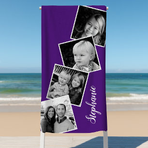 Serviette De Plage Personnalisé 4 Photo Collage Film Strip violet