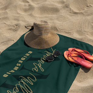 Serviette De Plage Personnalisé Avec Le Nom Vert Or Moderne Monogramm