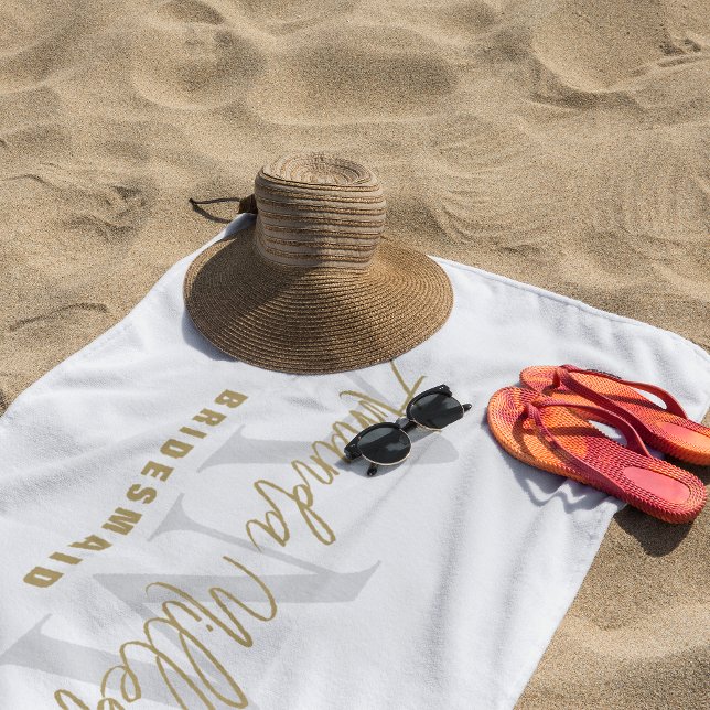 Serviette De Plage Personnalisé avec nom or blanc monogramme moderne (Créateur téléchargé)