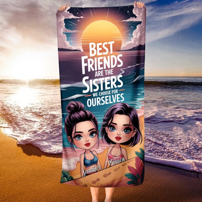 Serviette De Plage Personnalisé BFF Best Friends Chibi BFF Personnali (Créateur téléchargé)