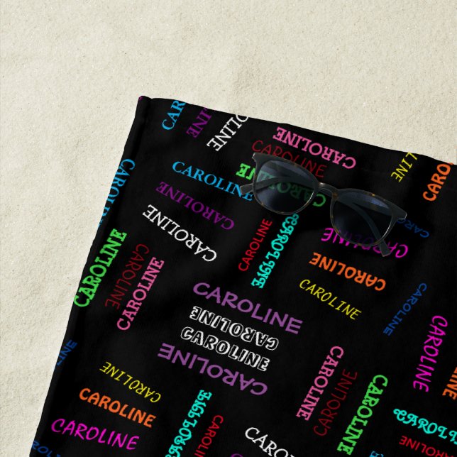 Serviette De Plage Personnalisé bleu rose vert orange pourpre Noms no (En situation)