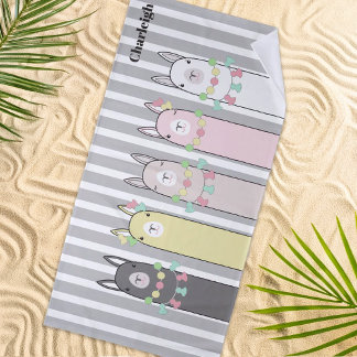 Serviette De Plage Personnalisé Cute Retro Coloré Llamas Enfants