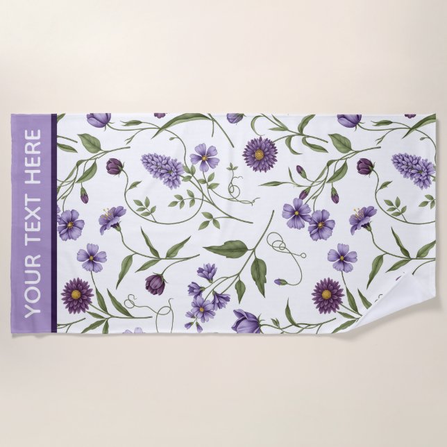 Serviette De Plage Personnalisé Élégant Purple Floral Botanique (Devant)