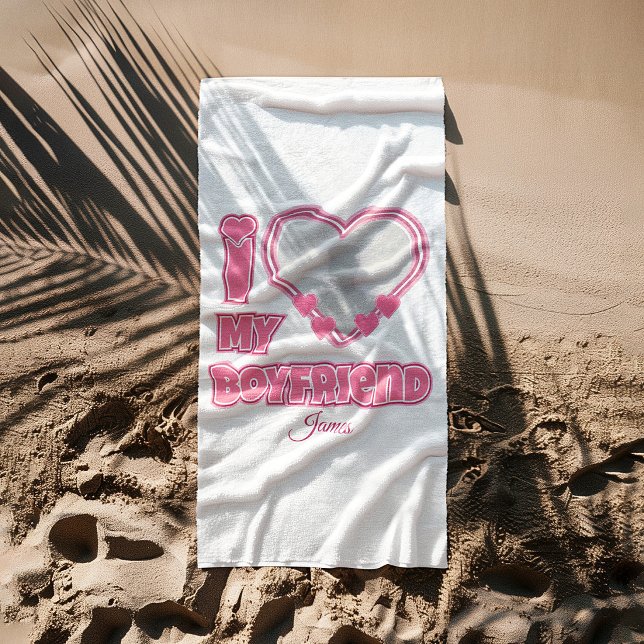 Serviette De Plage Personnalisé J'aime mon petit ami – Ajouter une ph (Créateur téléchargé)