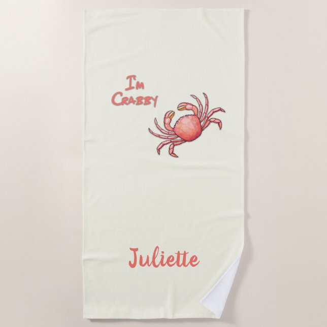 Serviette De Plage Personnalisé Je suis Crabby Funny (Devant)