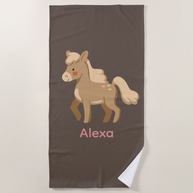 Serviette De Plage Personnalisé Monogramme Pony Horse Girl (Devant)
