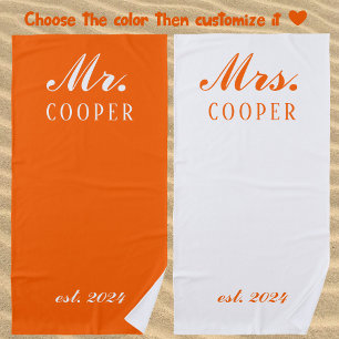 Serviette De Plage Personnalisé Mr&Mrs Honeymoon Cadeau Newlyweds Ora